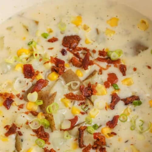 close up of Easy Potato Corn Chowder.