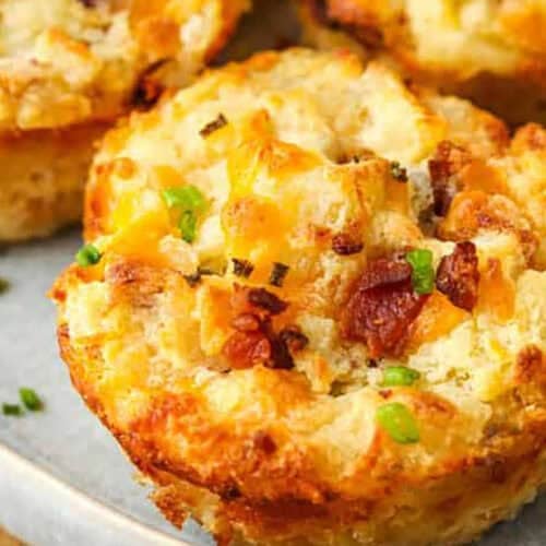 loaded mashed potato cups on a plate.