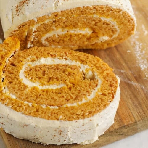 close up of Pumpkin Roll Cake.